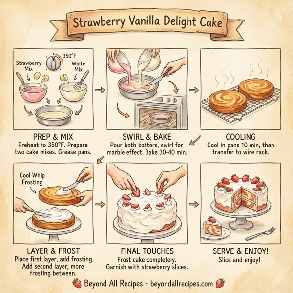 Strawberry Vanilla Delight Cake with Whipped Frosting instructions