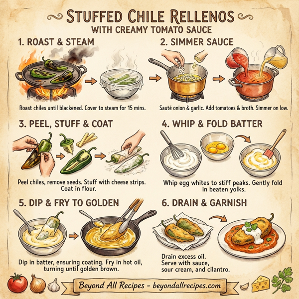 Stuffed Chile Rellenos with Creamy Tomato Sauce instructions
