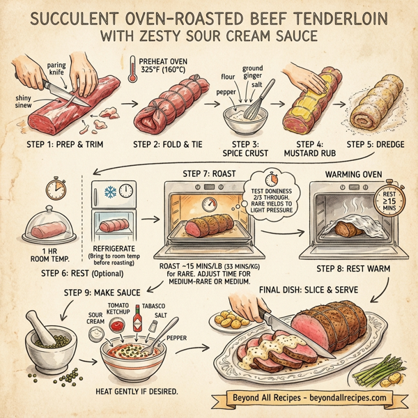 Succulent Oven-Roasted Beef Tenderloin with Zesty Sour Cream Sauce instructions