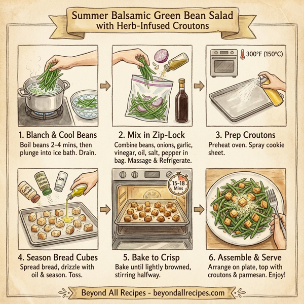Summer Balsamic Green Bean Salad with Herb-Infused Croutons instructions