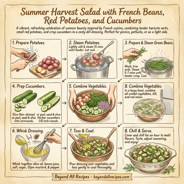 Summer Harvest Salad with French Beans, Red Potatoes, and Cucumbers instructions