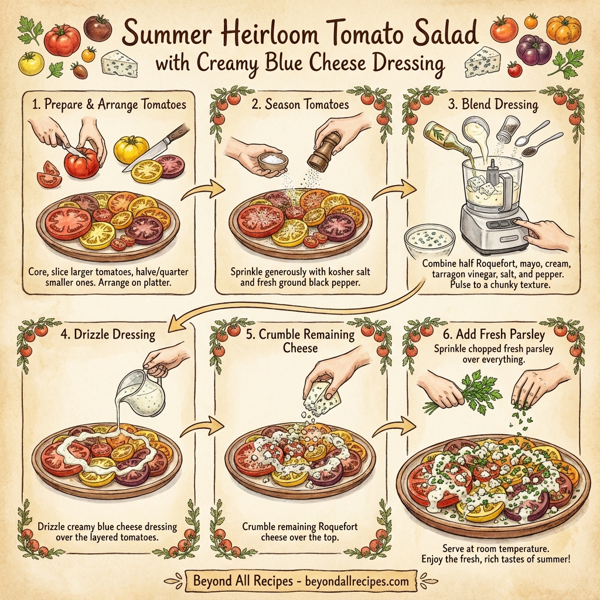Summer Heirloom Tomato Salad with Creamy Blue Cheese Dressing instructions