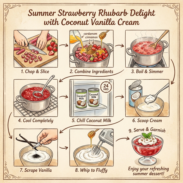 Summer Strawberry Rhubarb Delight with Coconut Vanilla Cream instructions