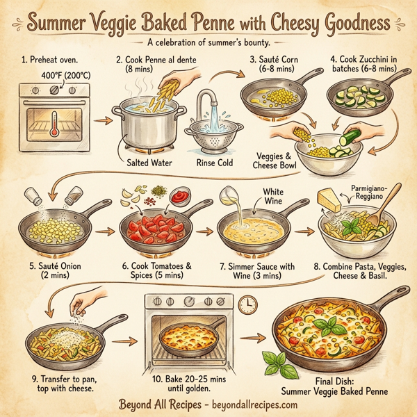 Summer Veggie Baked Penne with Cheesy Goodness instructions