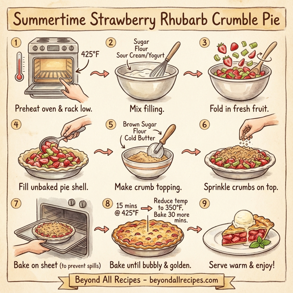 Summertime Strawberry Rhubarb Crumble Pie instructions