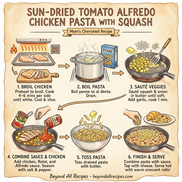 Sun-Dried Tomato Alfredo Chicken Pasta with Squash instructions