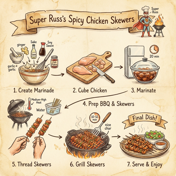 Super Russ's Spicy Chicken Skewers instructions
