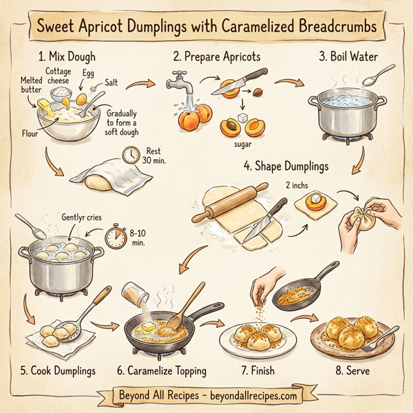 Sweet Apricot Dumplings with Caramelized Breadcrumbs instructions