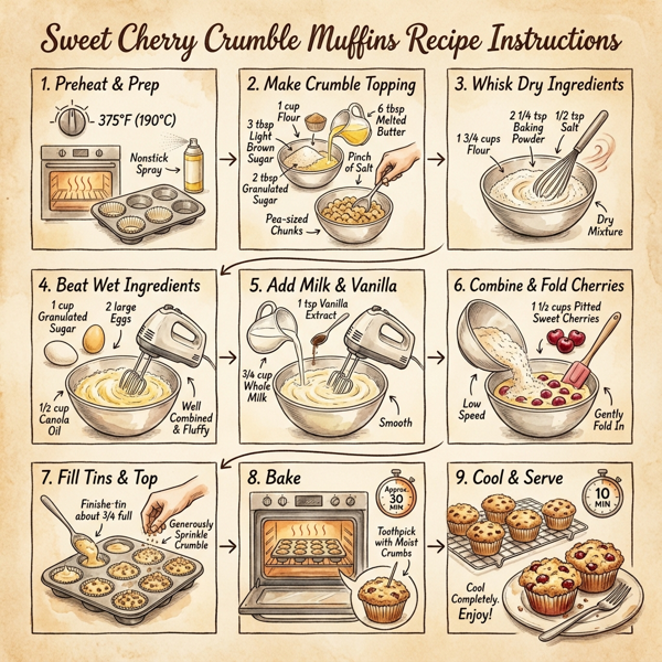 Sweet Cherry Crumble Muffins instructions