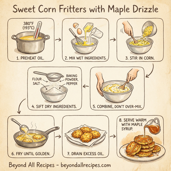 Sweet Corn Fritters with Maple Drizzle instructions