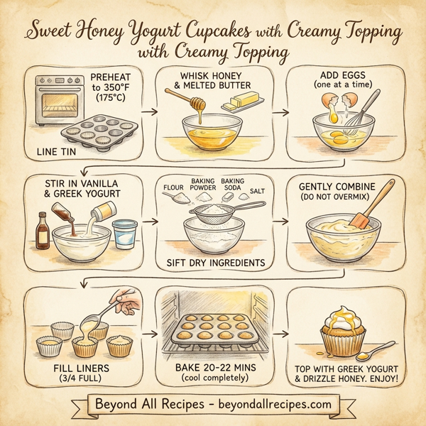 Sweet Honey Yogurt Cupcakes with Creamy Topping instructions