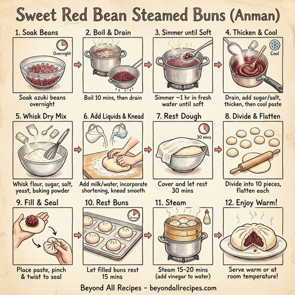 Sweet Red Bean Steamed Buns (Anman) instructions