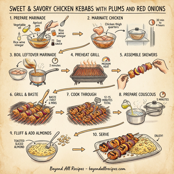 Sweet & Savory Chicken Kebabs with Plums and Red Onions instructions