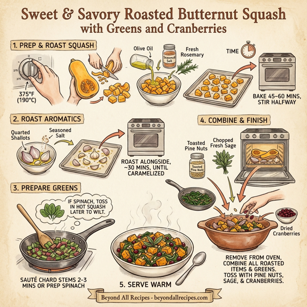 Sweet & Savory Roasted Butternut Squash with Greens and Cranberries instructions