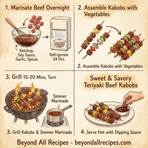 Sweet & Savory Teriyaki Beef Kabobs instructions