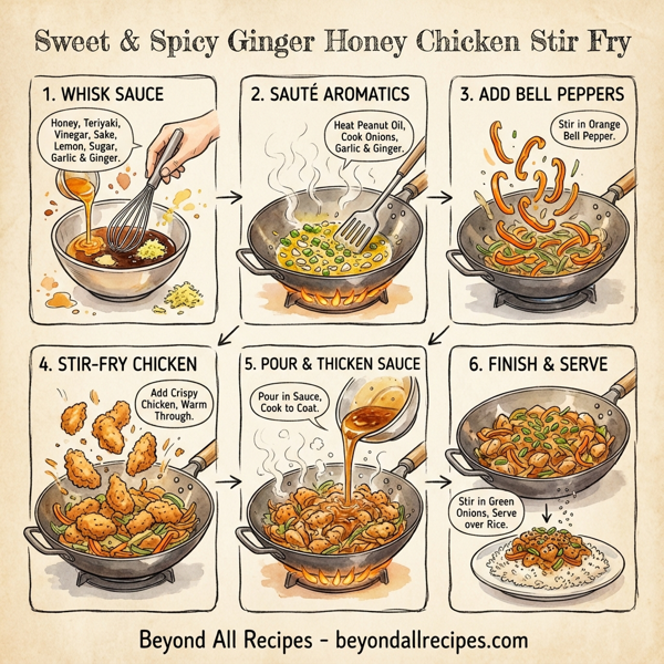Sweet & Spicy Ginger Honey Chicken Stir Fry instructions