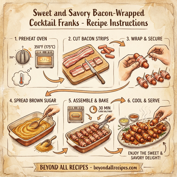 Sweet and Savory Bacon-Wrapped Cocktail Franks instructions
