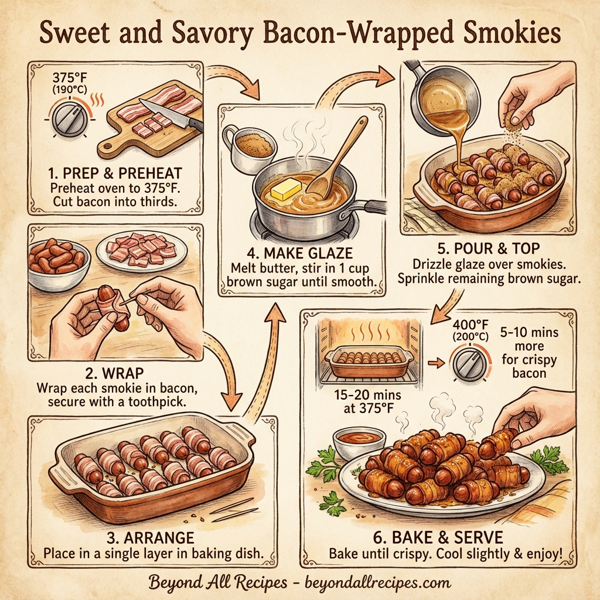 Sweet and Savory Bacon-Wrapped Smokies instructions