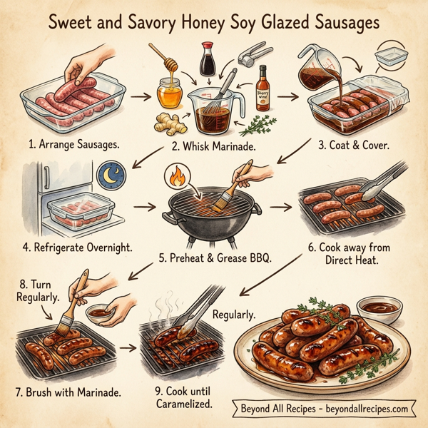 Sweet and Savory Honey Soy Glazed Sausages instructions