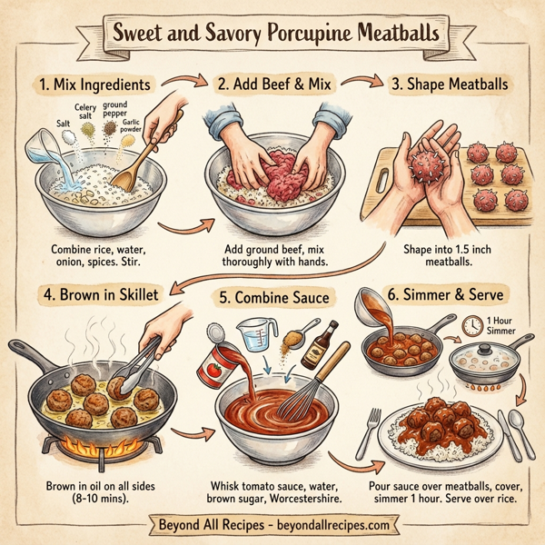 Sweet and Savory Porcupine Meatballs instructions