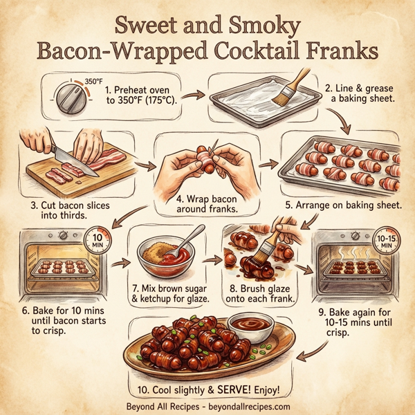 Sweet and Smoky Bacon-Wrapped Cocktail Franks instructions
