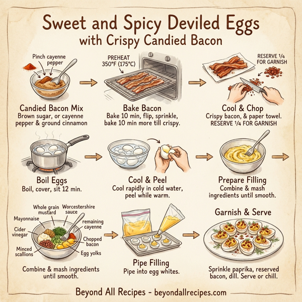 Sweet and Spicy Deviled Eggs with Crispy Candied Bacon instructions