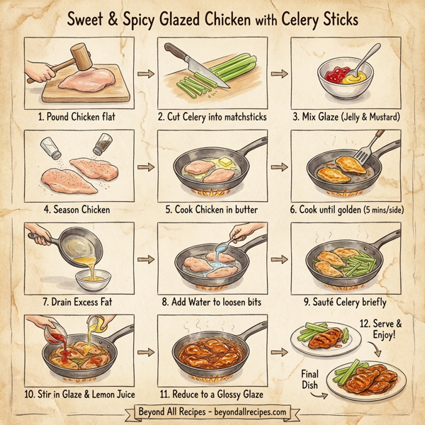 Sweet and Spicy Glazed Chicken with Celery Sticks instructions