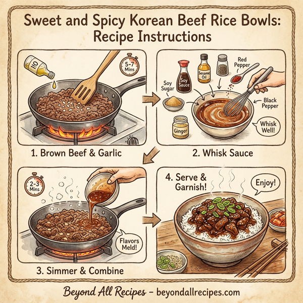 Sweet and Spicy Korean Beef Rice Bowls instructions