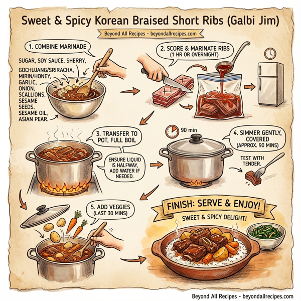 Sweet and Spicy Korean Braised Short Ribs (Galbi Jim) instructions