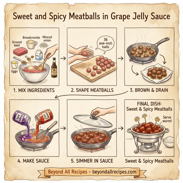 Sweet and Spicy Meatballs in Grape Jelly Sauce instructions