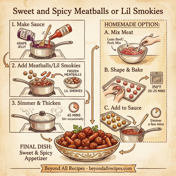 Sweet and Spicy Meatballs or Lil Smokies instructions