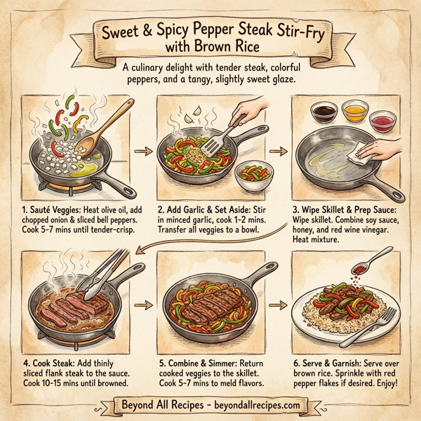 Sweet and Spicy Pepper Steak Stir-Fry with Brown Rice instructions