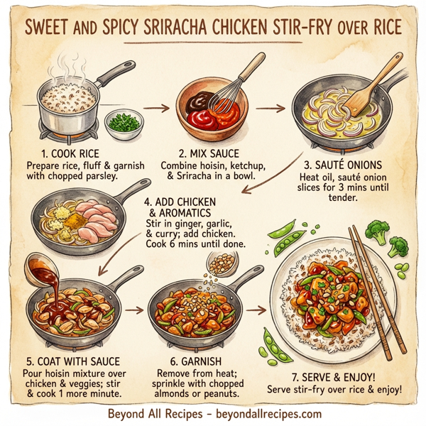 Sweet and Spicy Sriracha Chicken Stir-Fry over Rice instructions