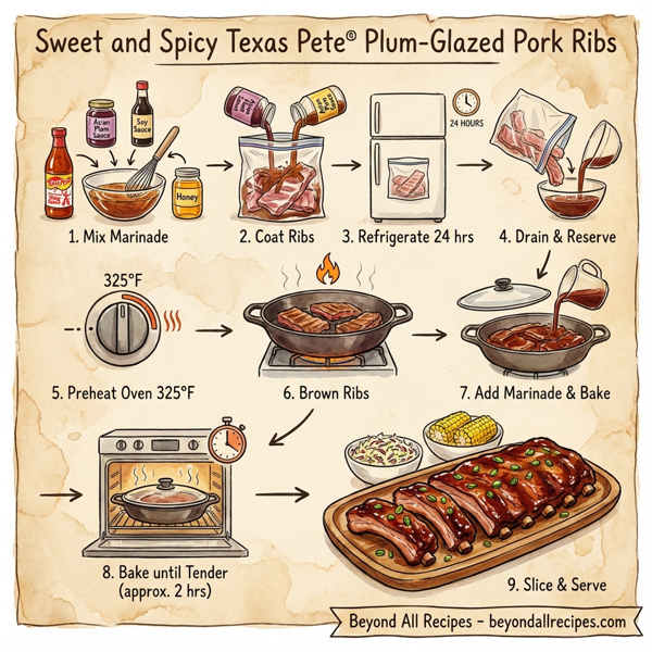 Sweet and Spicy Texas Pete® Plum-Glazed Pork Ribs instructions