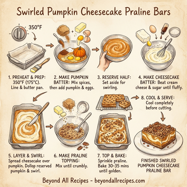 Swirled Pumpkin Cheesecake Praline Bars instructions