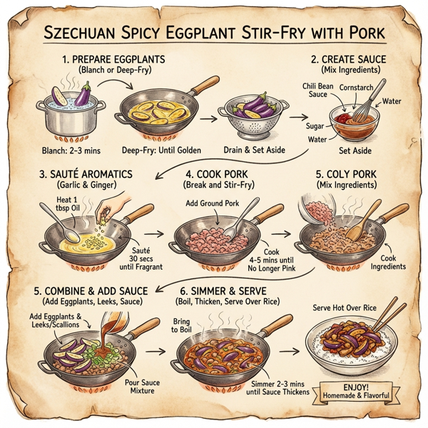 Szechuan Spicy Eggplant Stir-Fry with Pork instructions