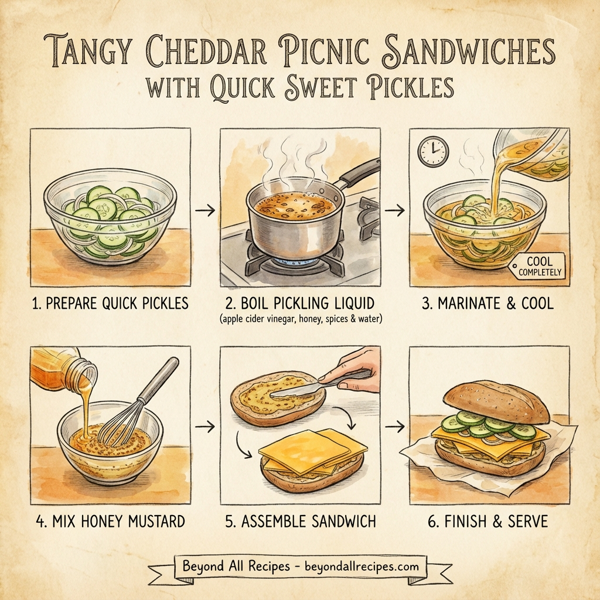 Tangy Cheddar Picnic Sandwiches with Quick Sweet Pickles instructions
