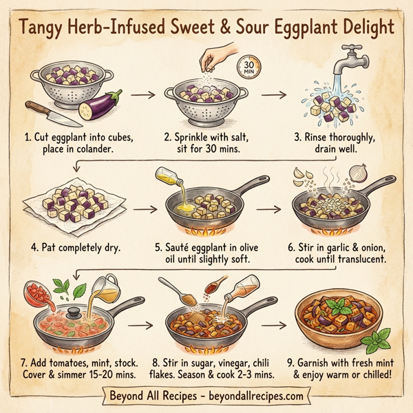 Tangy Herb-Infused Sweet & Sour Eggplant Delight instructions
