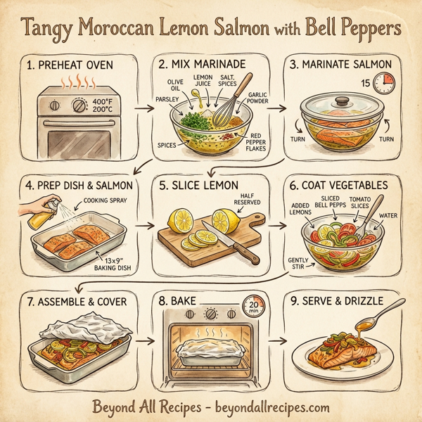 Tangy Moroccan Lemon Salmon with Bell Peppers instructions