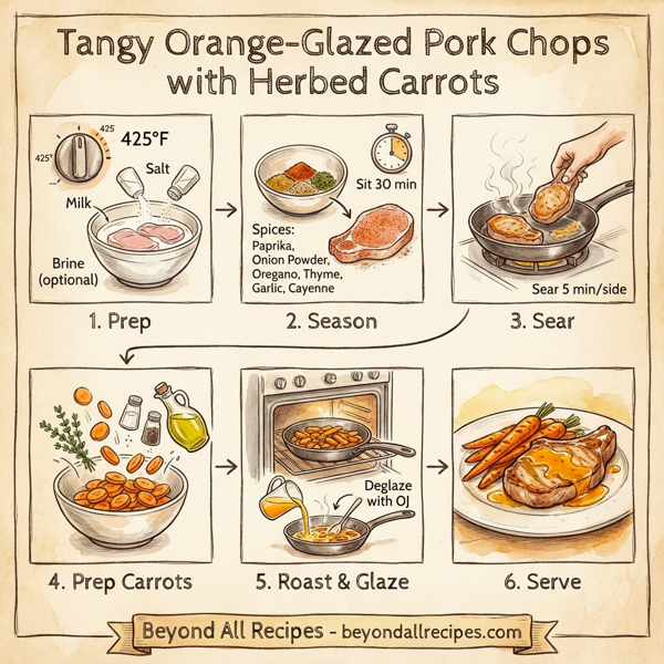 Tangy Orange-Glazed Pork Chops with Herbed Carrots instructions