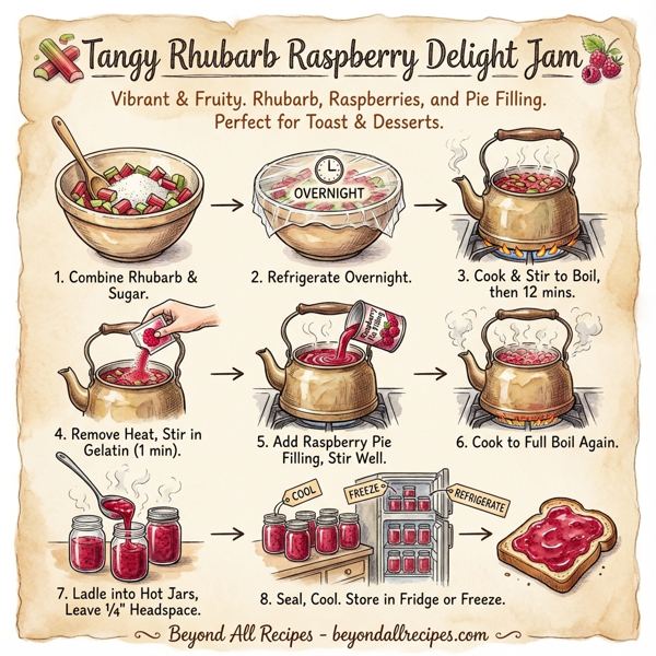 Tangy Rhubarb Raspberry Delight Jam instructions
