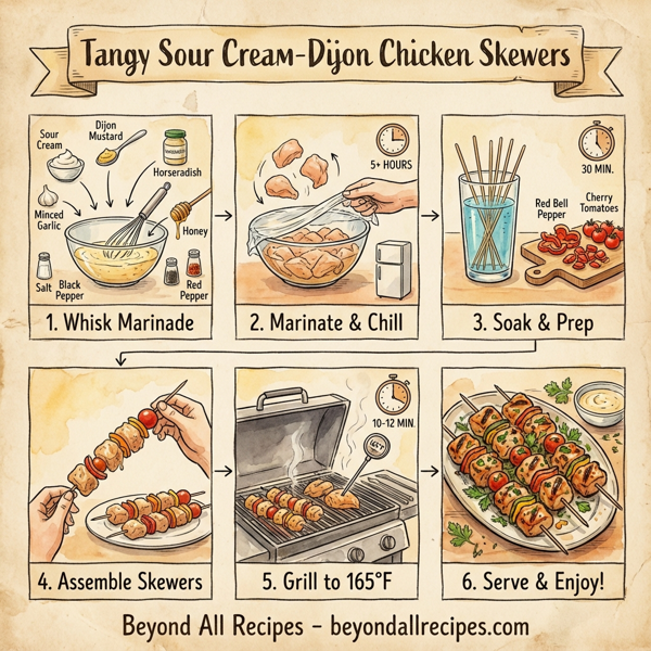 Tangy Sour Cream-Dijon Chicken Skewers instructions