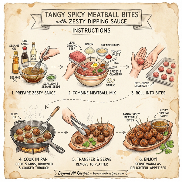 Tangy Spicy Meatball Bites with Zesty Dipping Sauce instructions
