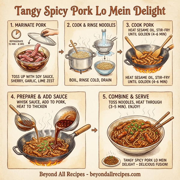 Tangy Spicy Pork Lo Mein Delight instructions