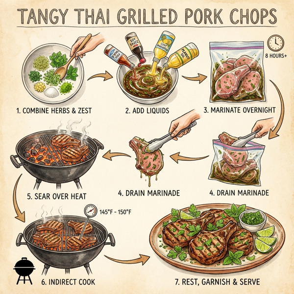Tangy Thai Grilled Pork Chops with Herb Marinade instructions