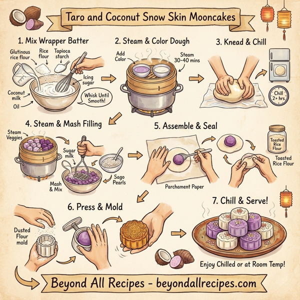 Taro and Coconut Snow Skin Mooncakes instructions