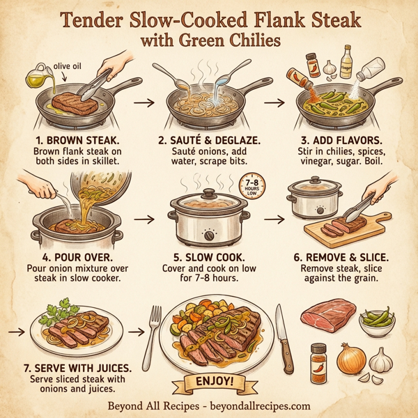 Tender Slow-Cooked Flank Steak with Green Chilies instructions