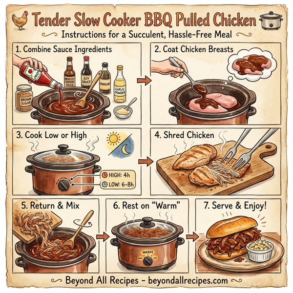 Tender Slow Cooker BBQ Pulled Chicken instructions