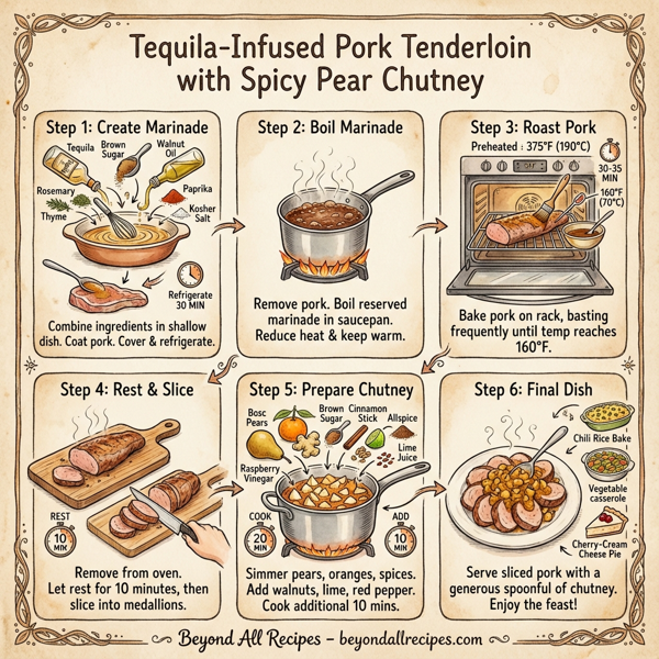 Tequila-Infused Pork Tenderloin with Spicy Pear Chutney instructions