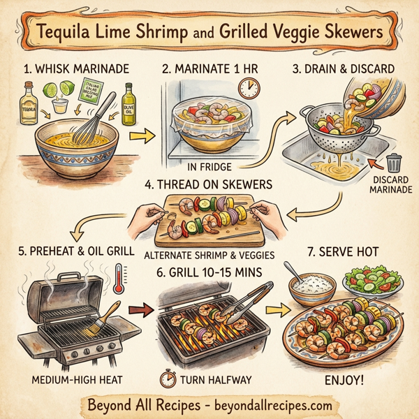 Tequila Lime Shrimp and Grilled Veggie Skewers instructions